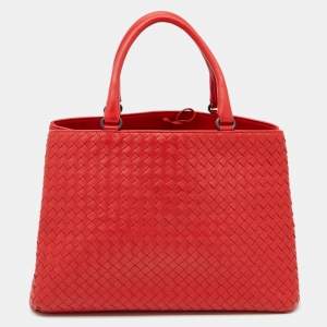 Pre Owned Bottega Veneta Red Intrecciato Leather Tote
