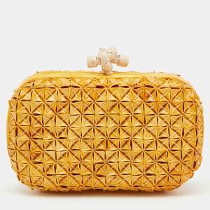 Pre Owned Bottega Veneta Yellow Origami Patent Leather Knot Clutch