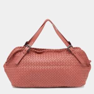 Pre Owned Bottega Veneta Brick Red Intrecciato Leather Satchel