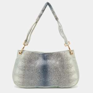 Pre Owned Bottega Veneta Mint Green/Blue Lizard Limited Edition Shoulder Bag