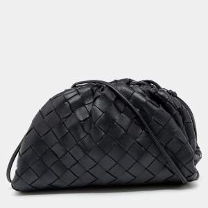 Pre Owned Bottega Veneta Black Intrecciato Leather Mini The Pouch Bag
