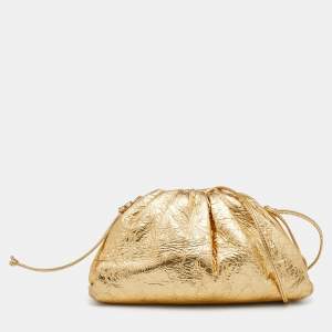 Pre Owned Bottega Veneta Gold Foil Leather Mini The Pouch Bag