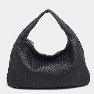 Pre Owned Bottega Veneta Black Intrecciato Leather Medium Veneta Hobo