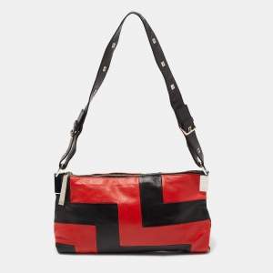 Pre Owned Bottega Veneta Black/Red Leather Color Block Shoulder Bag