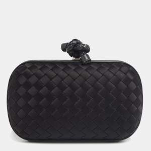 Pre Owned Bottega Veneta Black Intrecciato Fabric and Leather Knot Clutch