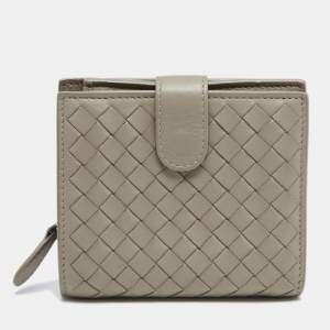 Pre Owned Bottega Veneta Beige Intrecciato Leather French Wallet