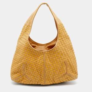 Pre Owned Bottega Veneta Yellow/Beige Intrecciato Leather Hobo