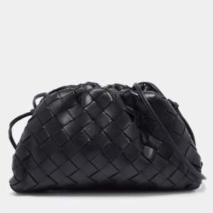Pre Owned Bottega Veneta Black Intrecciato Leather Mini The Pouch Bag