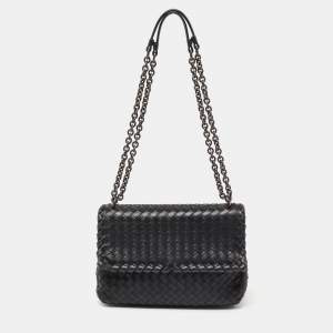 Pre Owned Bottega Veneta Black Intrecciato Leather Small Olimpia Shoulder Bag
