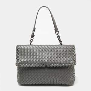 Pre Owned Bottega Veneta Grey Intrecciato Leather Olimpia Bag