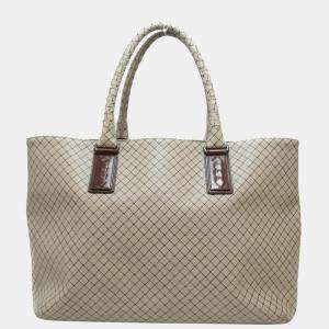Pre Owned Bottega Veneta White/Brown Leather Marco Polo Tote Bag 