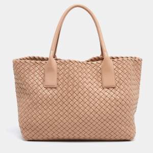 Pre Owned Bottega Veneta Beige Intrecciato Leather Mini Cabat Tote