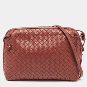 Pre Owned Bottega Veneta Brown Intrecciato Leather Nodini Crossbody Bag