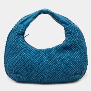 Pre Owned Bottega Veneta Blue Nappa Bubble Quilted Leather Large Veneta Hobo