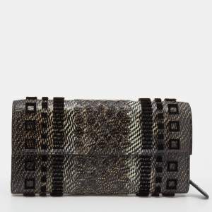 Pre Owned Bottega Veneta Brown Intrecciato Karung Flap Continental Wallet