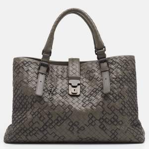 Pre Owned Bottega Veneta Grey Intrecciato Leather Medium Roma Tote