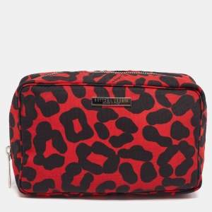 Pre Owned Bottega Veneta Red/Black Leopard Print Nylon Pouch