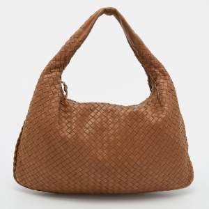 Pre Owned Bottega Veneta Brown Intrecciato Leather Large Veneta Hobo