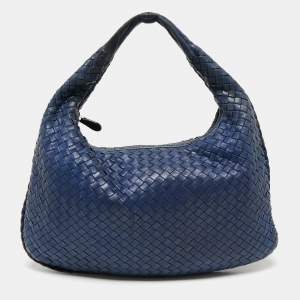 Pre Owned Bottega Veneta Blue Intrecciato Leather Small Veneta Hobo