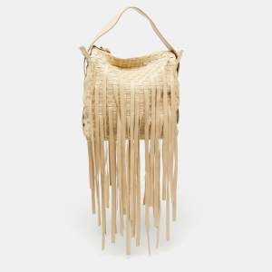 Pre Owned Bottega Veneta Nude Beige Leather Fringe Hobo
