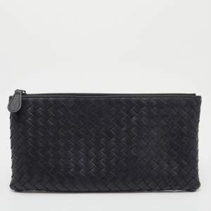 Pre Owned Bottega Veneta Black Intrecciato Leather Clutch