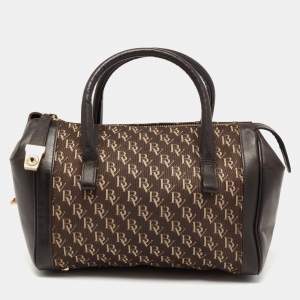 Bottega Veneta Brown Signature Canvas and Leather Boston Bag