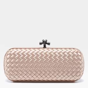 Pre Owned Bottega Veneta Beige Intrecciato Satin Knot Clutch