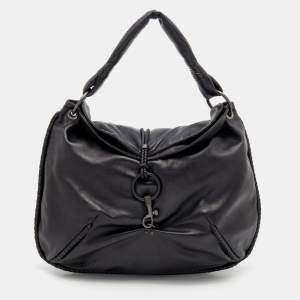 Pre Owned Bottega Veneta Black Leather Hook Clasp Hobo 