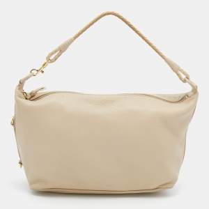 Pre Owned Bottega Veneta Light Beige Leather Intrecciato Handle Hobo