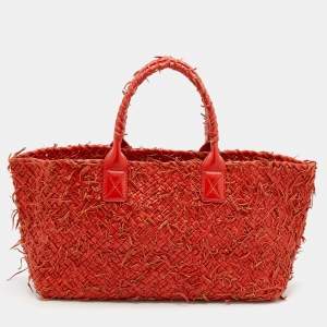 Pre Owned Bottega Veneta Orange Intrecciato Leather Medium Cabat Tote