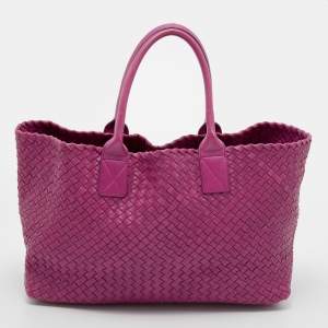 Pre Owned Bottega Veneta Purple Intrecciato Leather Medium Cabat Tote