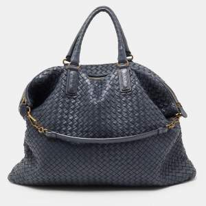 Pre Owned Bottega Veneta Blue Intrecciato Nappa Leather Maxi Convertible Tote