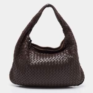 Pre Owned Bottega Veneta Dark Brown Intrecciato Leather Veneta Hobo