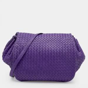 Pre Owned Bottega Veneta Purple Intrecciato Leather Flap Shoulder Bag