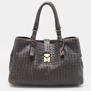 Pre Owned Bottega Veneta Grey Intrecciato Leather Medium Roma Tote