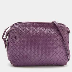 Pre Owned Bottega Veneta Purple Intrecciato Leather Nodini Crossbody Bag