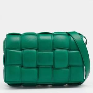 Pre Owned Bottega Veneta Green Leather Padded Cassette Flap Shoulder Bag