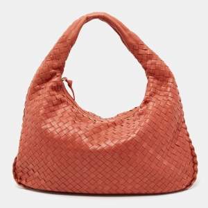 Pre Owned Bottega Veneta Orange Intrecciato Leather Belly Veneta Hobo