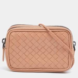 Pre Owned Bottega Veneta Peach Intrecciato Leather Shoulder Bag