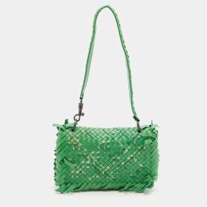 Pre Owned Bottega Veneta Green Intrecciato Leather Shoulder Bag