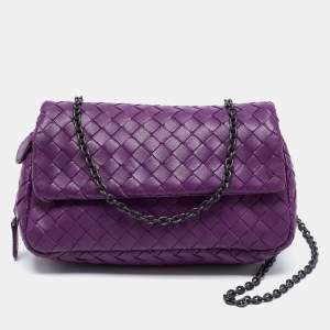 Pre Owned Bottega Veneta Purple Intrecciato Leather Mini Crossbody Bag