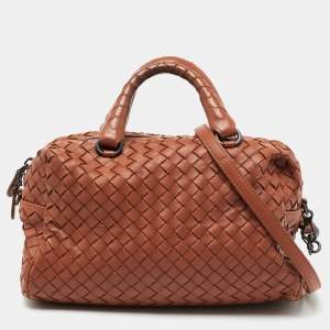Pre Owned Bottega Veneta Rust Intrecciato Leather Convertible Boston Bag