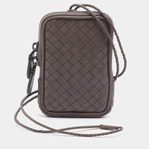 Pre Owned Bottega Veneta Grey Intrecciato Leather Shoulder Bag