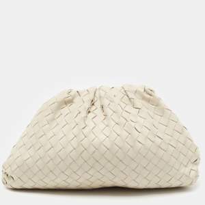Pre Owned Bottega Veneta White Intrecciato Leather Pouch Clutch