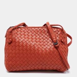 Pre Owned Bottega Veneta Brown Intrecciato Leather Nodini Crossbody Bag