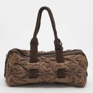 Pre Owned Bottega Veneta Brown Intrecciato Karung Bowling Bag