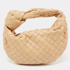Pre Owned Bottega Veneta Beige Intrecciato Leather Mini Jodie Hobo