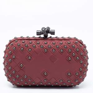 Pre Owned Bottega Veneta Dark Old Rose Leather Studded Knot Clutch