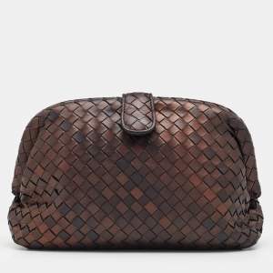Pre Owned Bottega Veneta Dark Brown Intrecciato Leather The Lauren 1980 Clutch