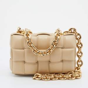 Pre Owned Bottega Veneta Light Beige Padded Leather Cassette Shoulder Bag